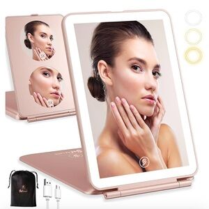 FUNTOUCH Rechargeable Travel Makeup Mirror. Rectangular, 7.5"L x 5"W. NIB
